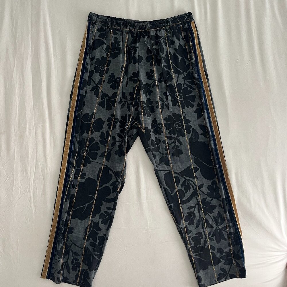 Pierre-Louis Mascia Size L Grey Black Gray Floral Print Silk Casual Pants